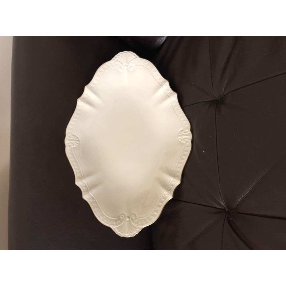 Lenox Chadwick Oval Serving Platter 15” Ivory Gold Trim Embossed Scroll Edge
